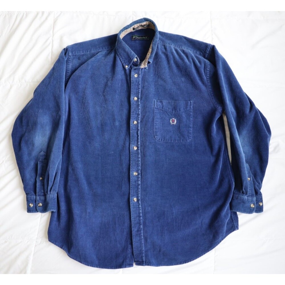 Vintage Siegfried Blue Corduroy Button Down Shirt Men’s Large Long Sleeve Cotton